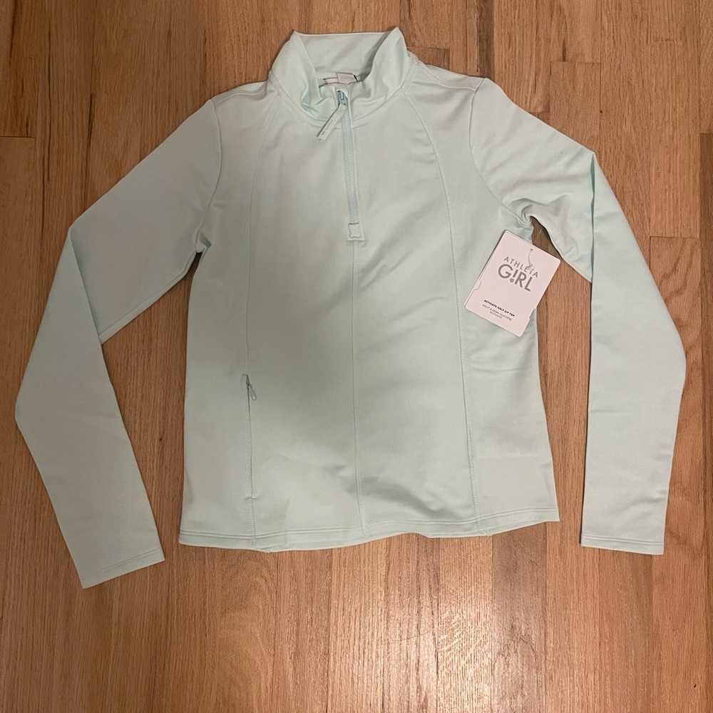 Athleta girls athletic quarter zip with a pocket in teal; size large